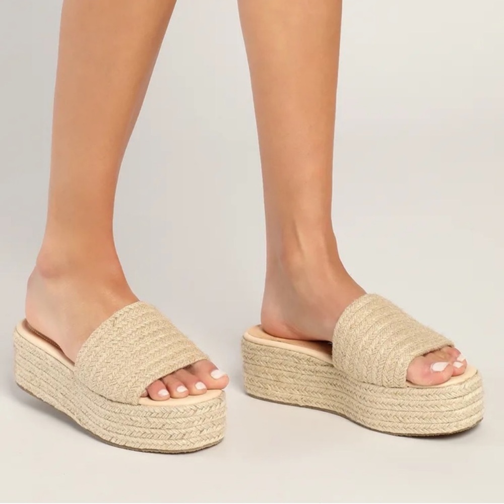 Lulu’s O'Ahu 2 Black Suede Espadrille Flatforms - natural color